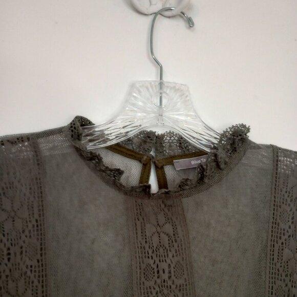 Anthropologie Blue Tassel Mattie Grey Lace Sheer Top - Picture 5 of 9